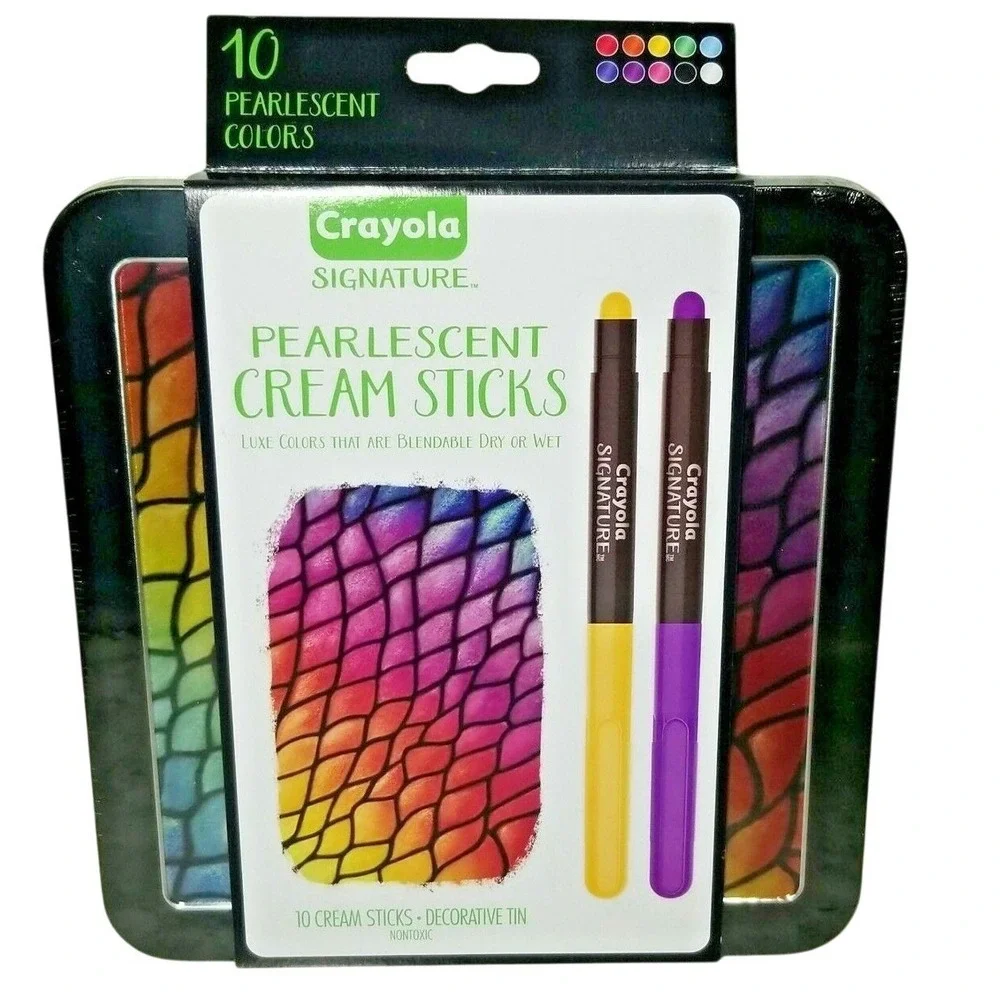 Crayola Signature Pearlescent Cream Sticks 10 Count Luxe Colors in‎ Tin NIB
